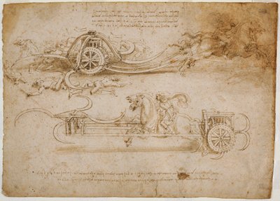 Studien zu Angriffspanzern mit Sicheln, ca. 1485 von Leonardo da Vinci